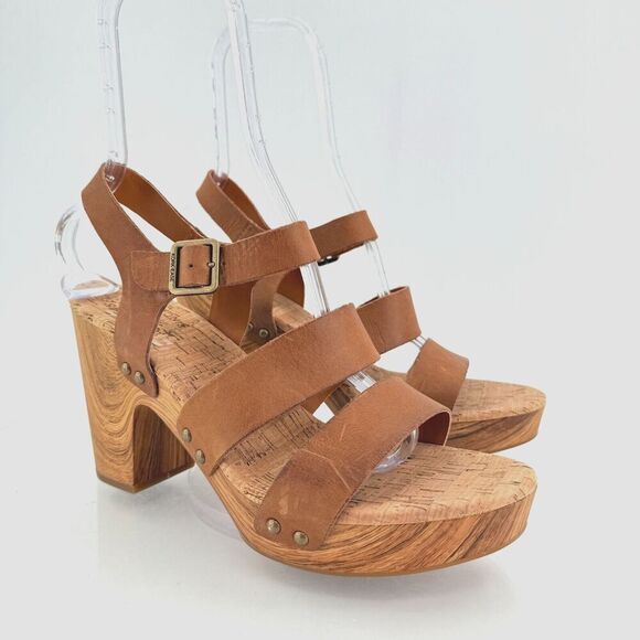 Kork-Ease Womens Delia Sandals Platform Block Heel Brown Leather Slingback 11M - Picture 1 of 14